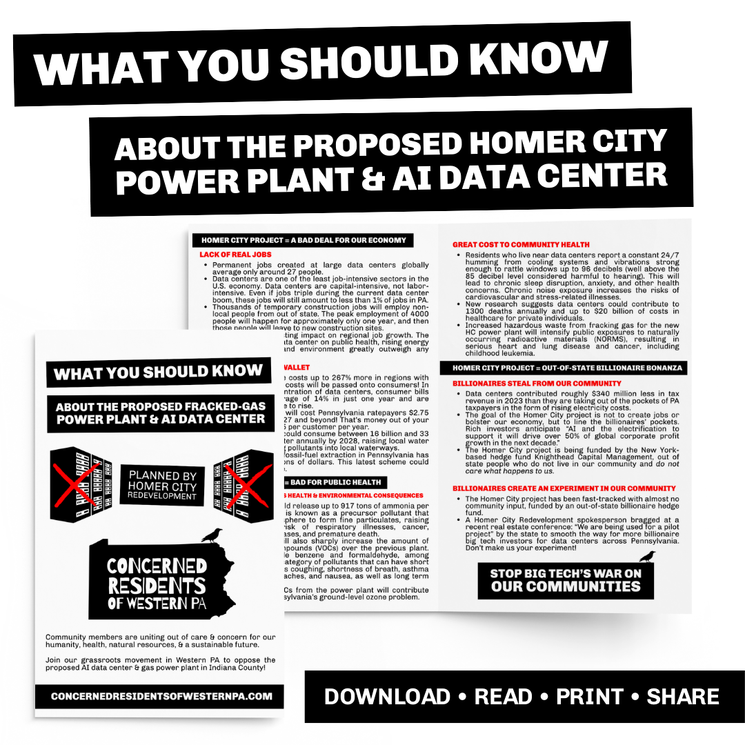 mockup of the homer city power plant & ai data center bifold pamphlet